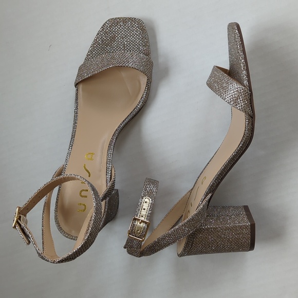 Unisa Glitter Embellished Strappy Chunky Heel Dressy Sandal 8.5M Silver - Picture 2 of 16